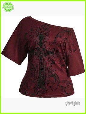 Plus Size Y2k Gothic Graphic Tee Off Shoulder Top Streetwear